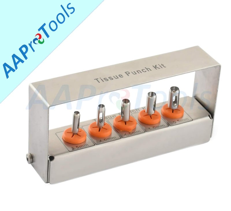AAProTools Dental Tissue Punch Kit 5 Pcs Set Free Bur Holder DN-2237 - Image 2